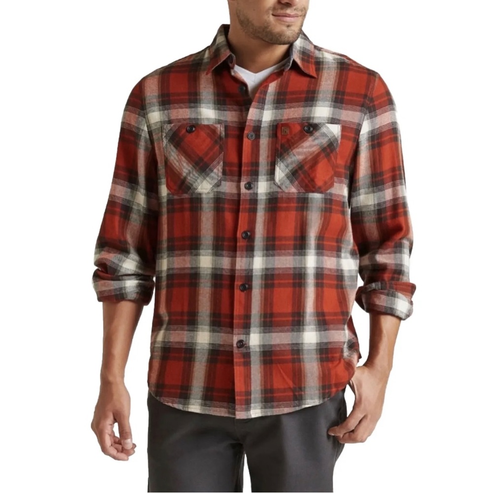 Coleman Men’s Casual Red Plaid Flannel Long Sleeve Button Down Shirt w/ Pockets